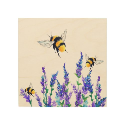Spring Flowers and Bees Flying Wood Wall Art