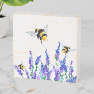 Spring Flowers and Bees Flying Wooden Box Sign