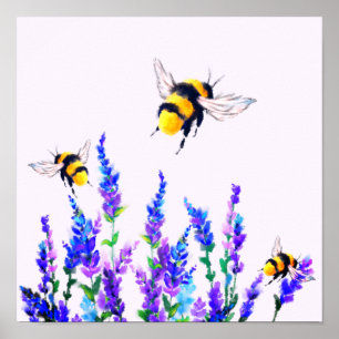 Spring Flowers and Bees Poster Painting