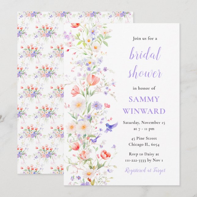 Spring Flowers and Birds Bridal Shower Invitation (Front/Back)