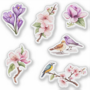 Spring Flowers and Birds Sticker