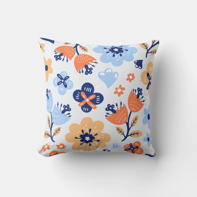 Spring Flowers and Branch pattern cotton  Throw Pillow (Front)