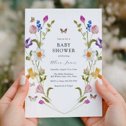Spring Flowers and Butterflies Baby Shower Invitation