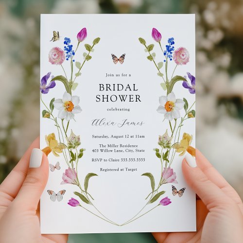 Spring Flowers and Butterflies Bridal Shower Invitation