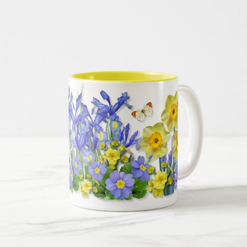 Spring Flowers and Butterflies Two_Tone Coffee Mug