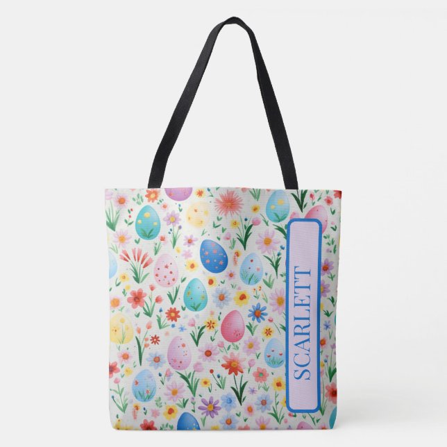 Spring Flowers and Easter Eggs Personalized Tote Bag (Front)