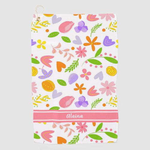 Spring Flowers and Hearts Ladies  Golf Towel