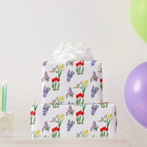 Spring Flowers and Hummingbird  Wrapping Paper