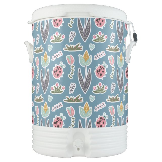 Spring Flowers and Ladybug Pattern Beverage Cooler (Front)