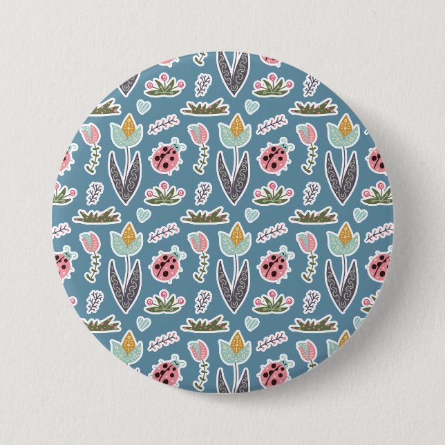 Spring Flowers and Ladybug Pattern Button (Front)