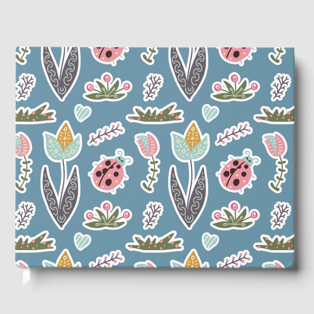 Spring Flowers and Ladybug Pattern Guest Book (Front)