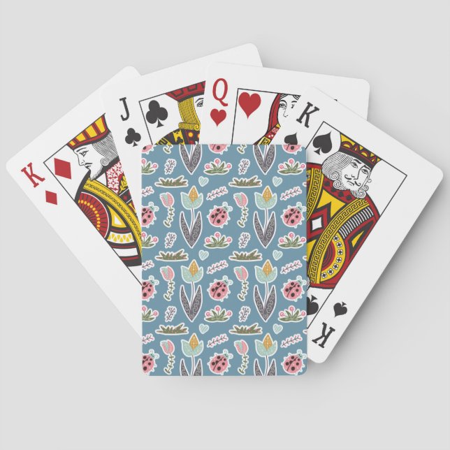 Spring Flowers and Ladybug Pattern Poker Cards (Back)