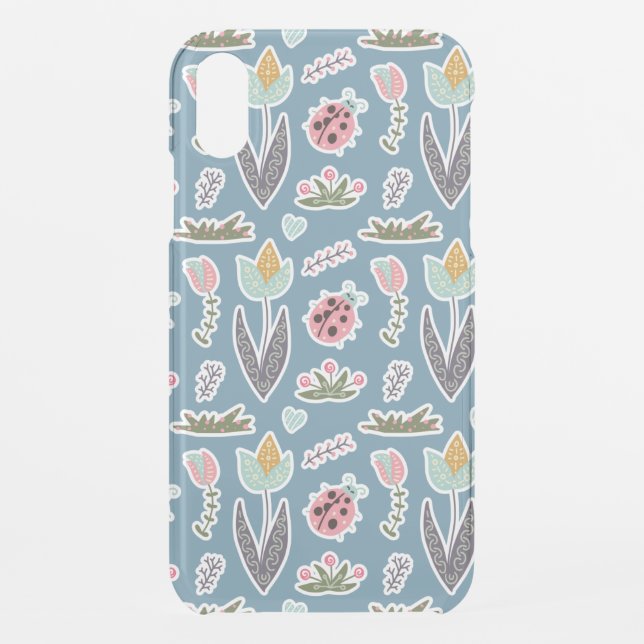 Spring Flowers and Ladybug Pattern Uncommon iPhone Case (Back)
