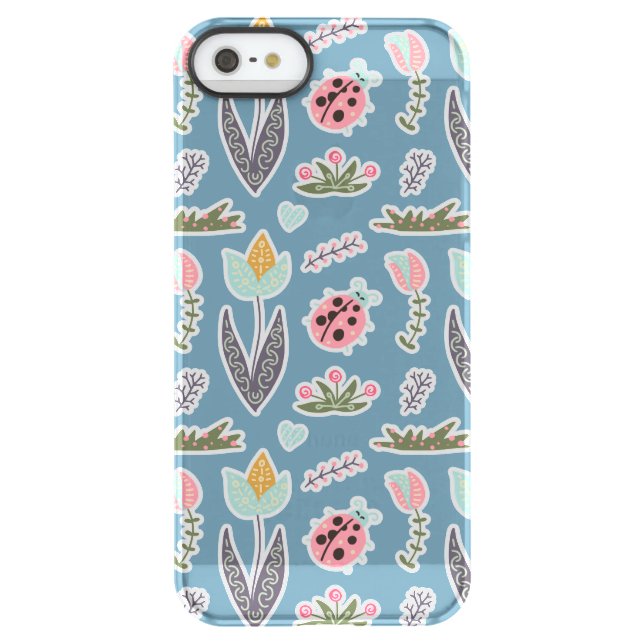 Spring Flowers and Ladybug Pattern Uncommon iPhone Case (Back)