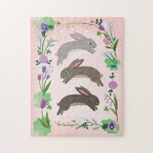 Spring Flowers and Leaping Rabbits   Jigsaw Puzzle