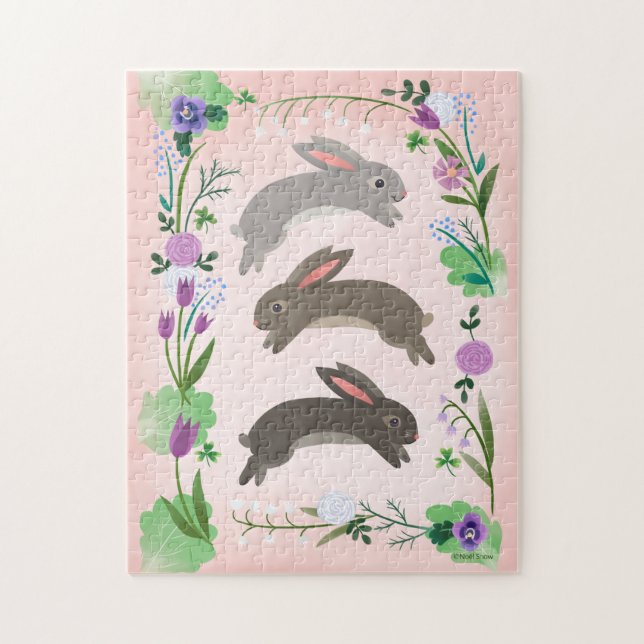 Spring Flowers and Leaping Rabbits | Jigsaw Puzzle (Vertical)