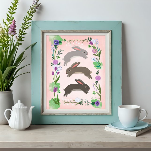 Spring Flowers and Leaping Rabbits | Poster (Creator Uploaded)