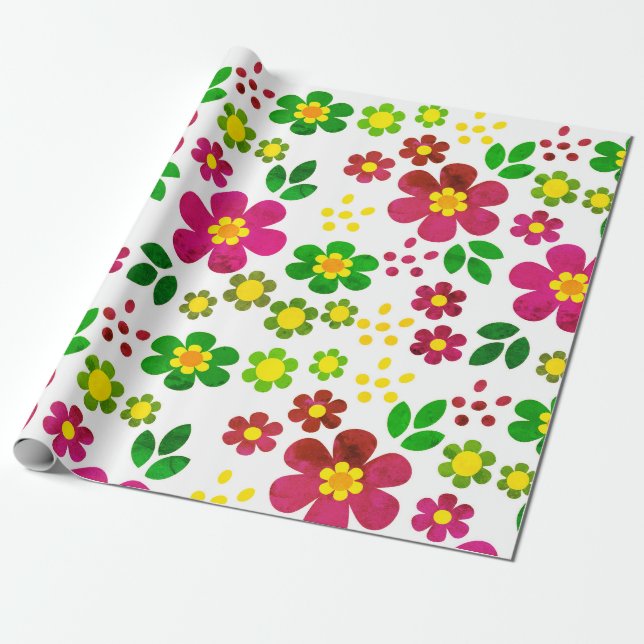 Spring Flowers And Leaves Pattern  Wrapping Paper (Unrolled)
