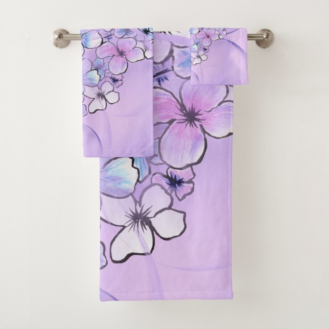 Spring Flowers and Purple Bubble Bath Towel Set (Insitu)