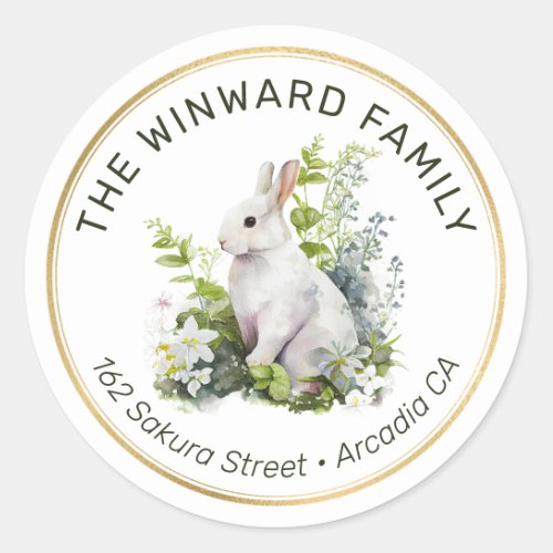 Spring Flowers and Rabbit Easter Return Address Classic Round Sticker
