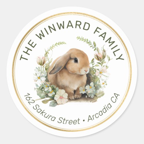 Spring Flowers and Rabbit Easter Return Address Classic Round Sticker