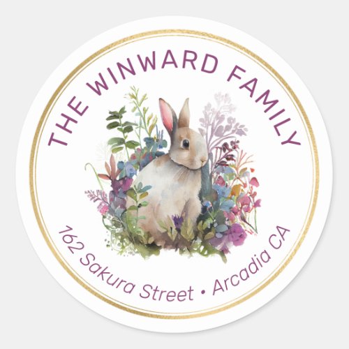 Spring Flowers and Rabbit Easter Return Address Classic Round Sticker