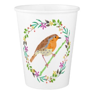 Spring flowers and robin bird paper cup