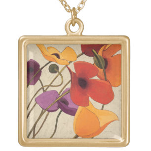 Spring Flowers and Stems Gold Plated Necklace