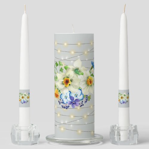 Spring Flowers and Twinkling Lights Wedding Unity Candle Set