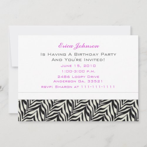 Spring Flowers and Zebra Party Invitations