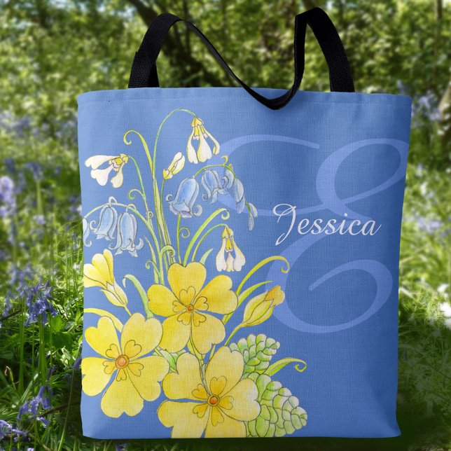 Spring flowers art custom name tote bag (Creator Uploaded)