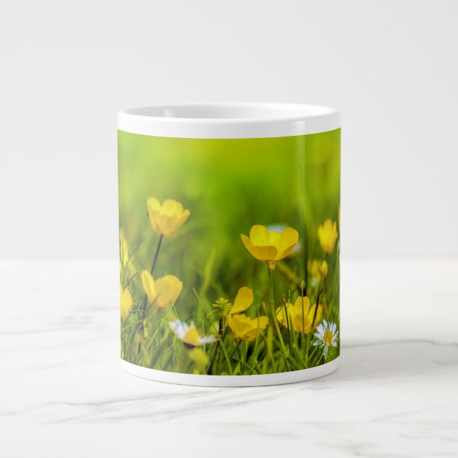 Spring Flowers Background Giant Coffee Mug (Front)