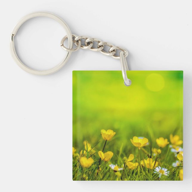 Spring Flowers Background Keychain (Front)