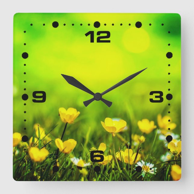 Spring Flowers Background Square Wall Clock (Front)