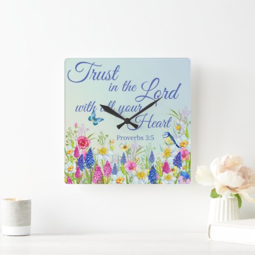 Spring flowers bible verse inspirational  square wall clock