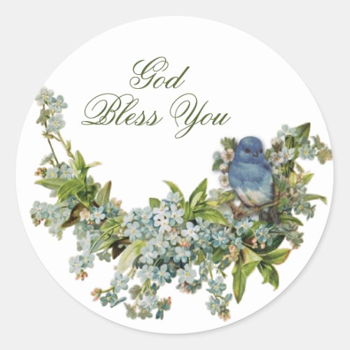 Spring Flowers Bird Religious God Bless You Classic Round Sticker