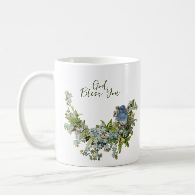 Spring Flowers Bird Religious God Bless You Coffee Coffee Mug (Left)