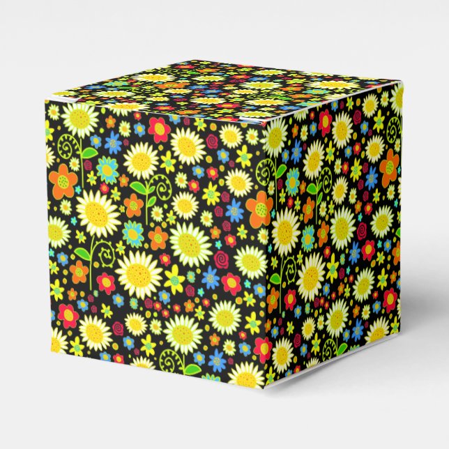 Spring Flowers - Black Favor Boxes (Front Side)