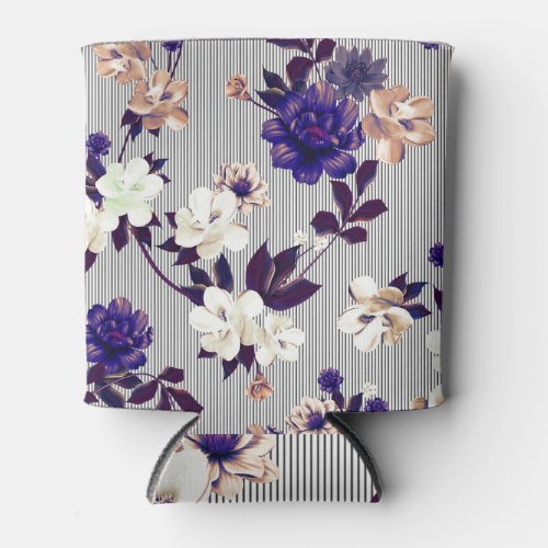 Spring Flowers Black Silhouette Pattern Can Cooler