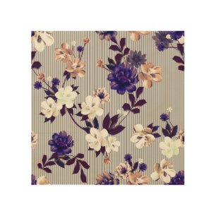 Spring Flowers Black Silhouette Pattern Wood Wall Art