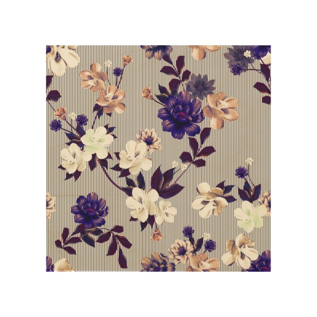 Spring Flowers Black Silhouette Pattern Wood Wall Art (Front)