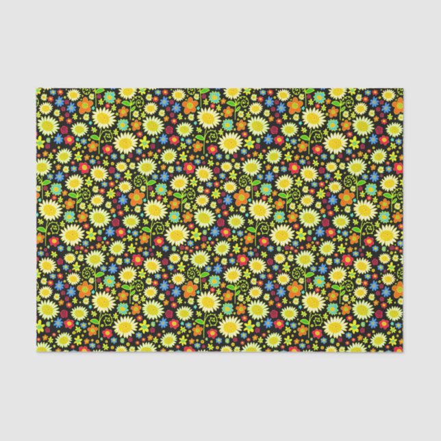 Spring Flowers - Black Tissue Paper (Front)