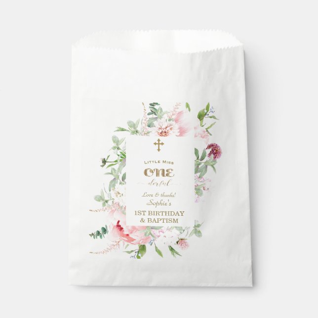 Spring Flowers Bloom First Birthday & Baptism Favor Bag (Front)