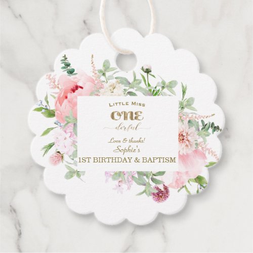 Spring Flowers Bloom First Birthday  Baptism Favor Tags