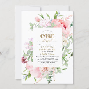 Spring Flowers Bloom First Birthday & Baptism Invitation