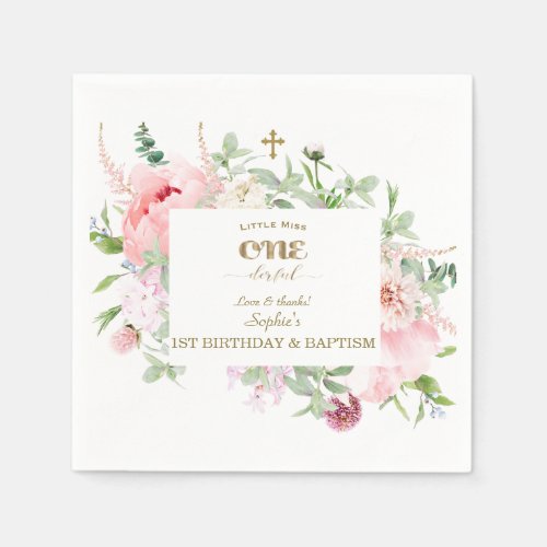 Spring Flowers Bloom First Birthday  Baptism Napkins