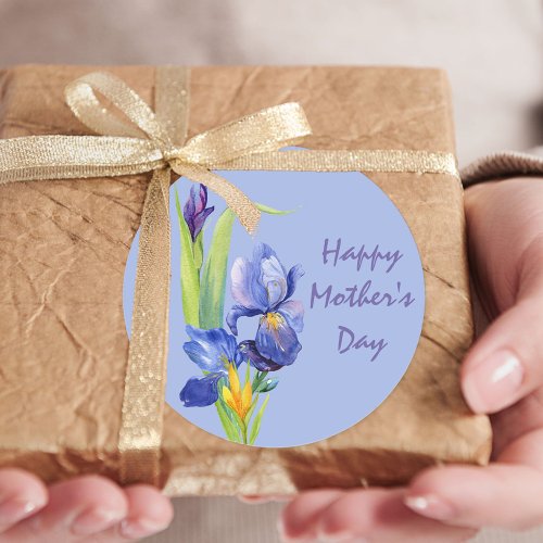 Spring Flowers _ Blue Happy Mothers Day Classic Round Sticker