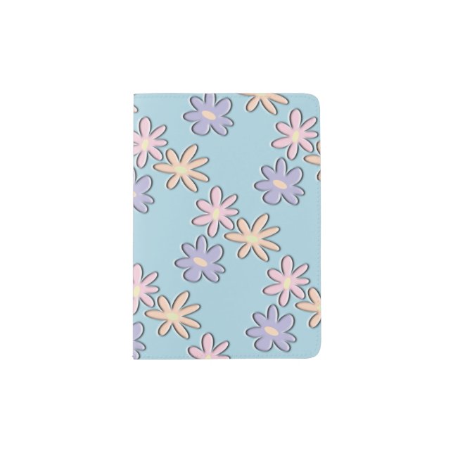 Spring Flowers Blue Passport Holder (Front)