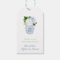 Spring Flowers Blue White Greek Key Baby Shower Gift Tags