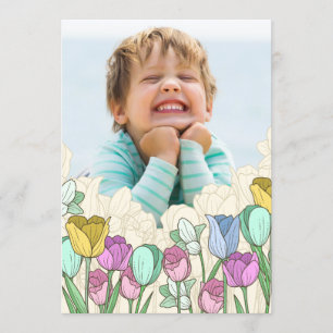 Spring Flowers Border Photo Birthday Invitation